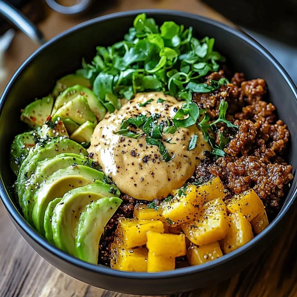 Delicious burger bowls topped with fresh ingredients and vibrant colors.