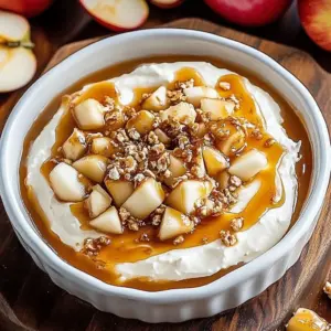 Delicious Caramel Apple Cream Cheese Dip served with apple slices