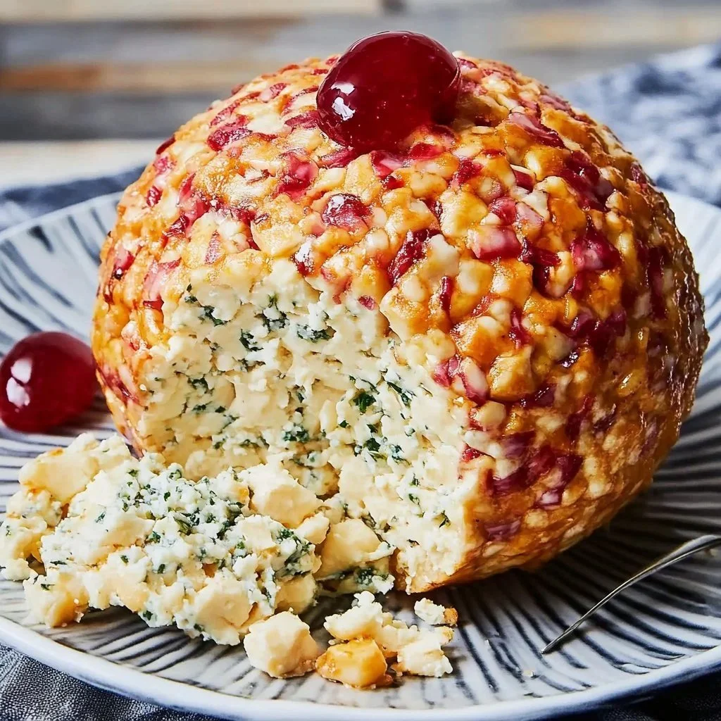 Delicious homemade cheese ball served with crackers and vegetables