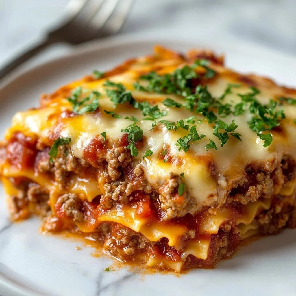 Cheesy beef rice casserole baked until golden and bubbly, served in a dish