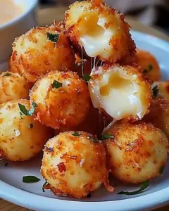 Plate of cheesy fried bites ready to be served