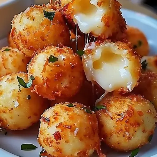 Plate of cheesy fried bites ready to be served