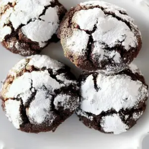 Chewy chocolate crinkle cookies dusted with powdered sugar