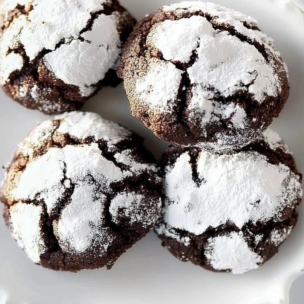 Chewy chocolate crinkle cookies dusted with powdered sugar