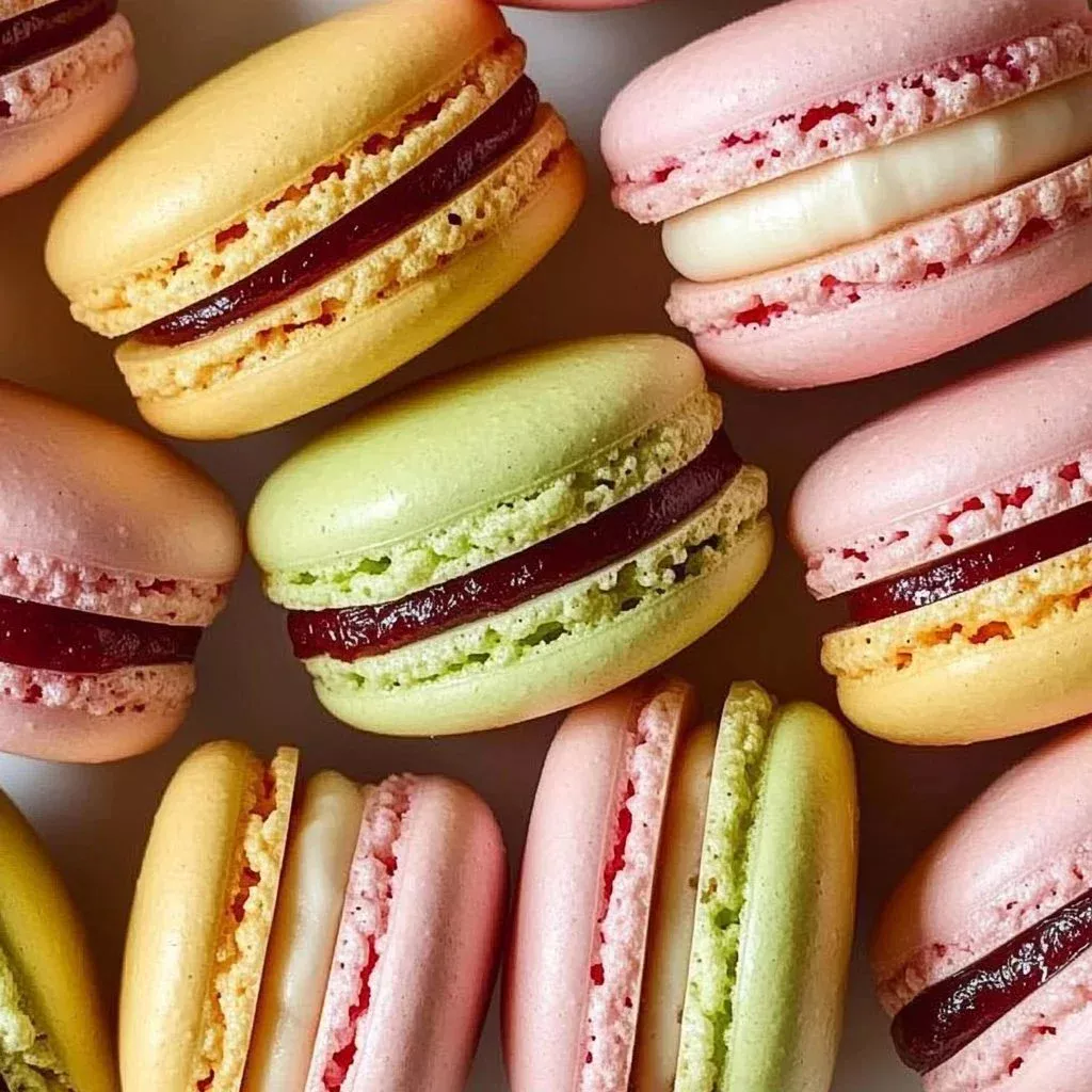 Classic French Macaron displayed in pastel colors on a plate