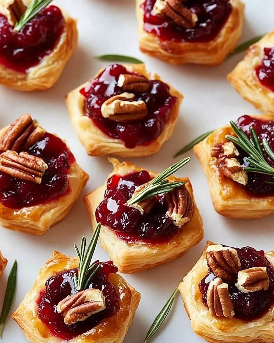 Array of baked Cranberry Brie Bites on a serving platter