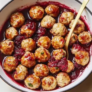 Cranberry-glazed turkey meatballs served on a plate with fresh herbs