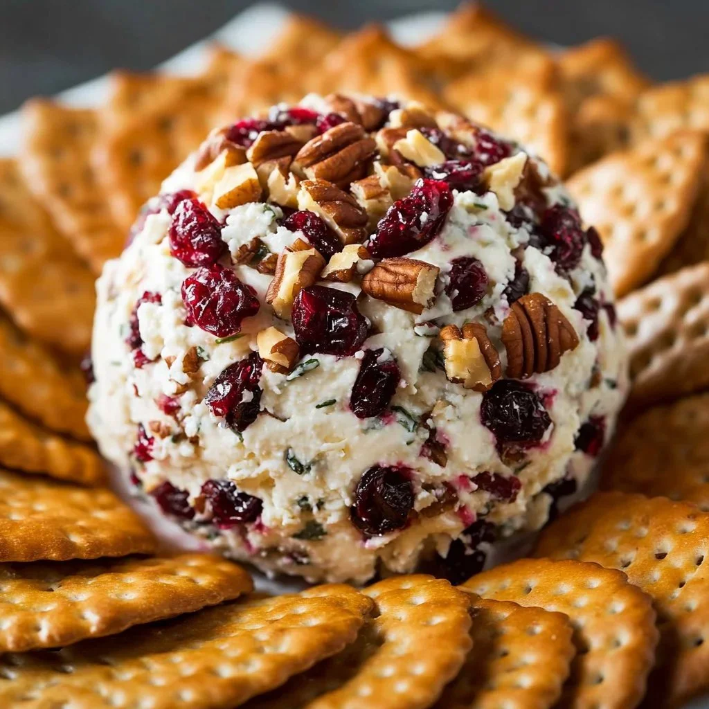 Cranberry Pecan Cheeseball garnished and ready to serve at a festive gathering