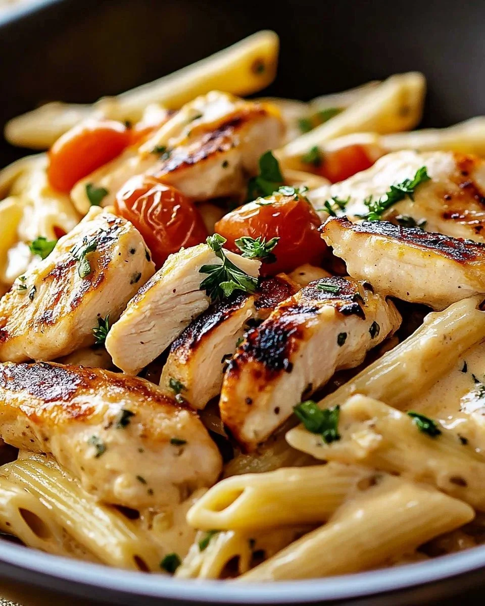 Creamy One-Pot Chicken Alfredo dish served in a bowl