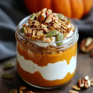 Delicious creamy pumpkin overnight oats in a jar topped with pumpkin seeds.