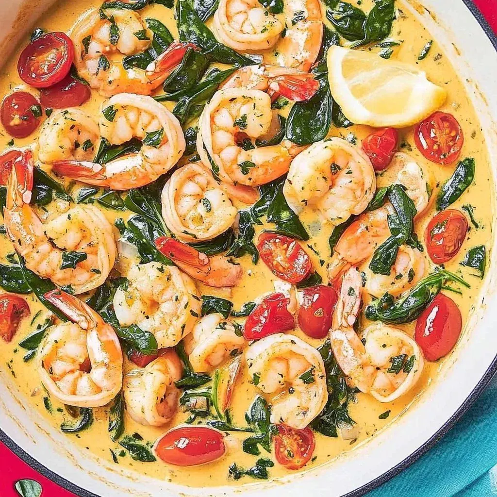 Delicious creamy Tuscan Butter Shrimp served with herbs and spices
