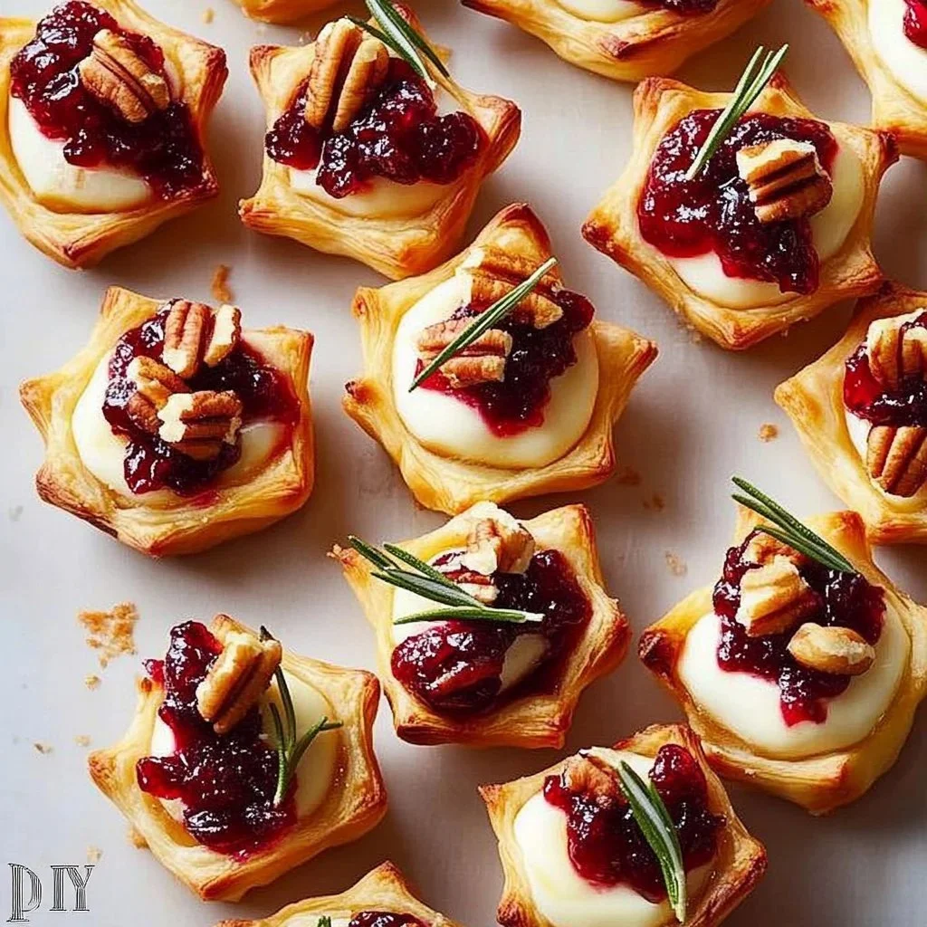 Crispy cranberry brie pastries with flaky crust and tart cranberry filling