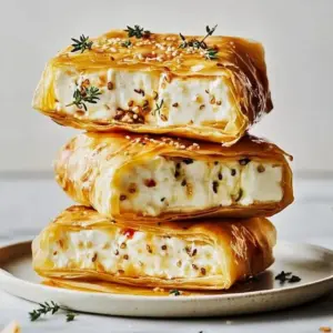 Crispy feta pocket pastries fresh out of the oven, golden and flaky.