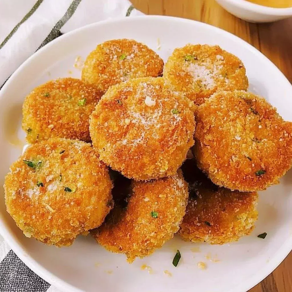 Crispy salmon croquettes served with dipping sauce on a plate