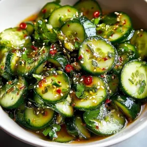 Delicious crunchy Asian cucumber salad with fresh ingredients