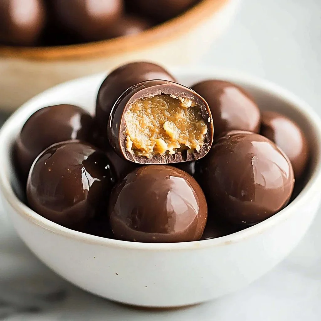 Dark chocolate toasted almond coconut truffles arranged on a plate