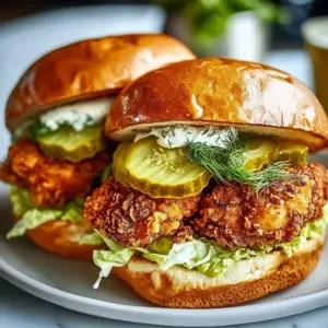 Dill infused crispy chicken sandwich with fresh ingredients and crispy coating