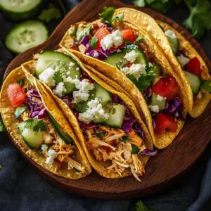 Delicious slow-cooker chicken tacos served with fresh toppings.