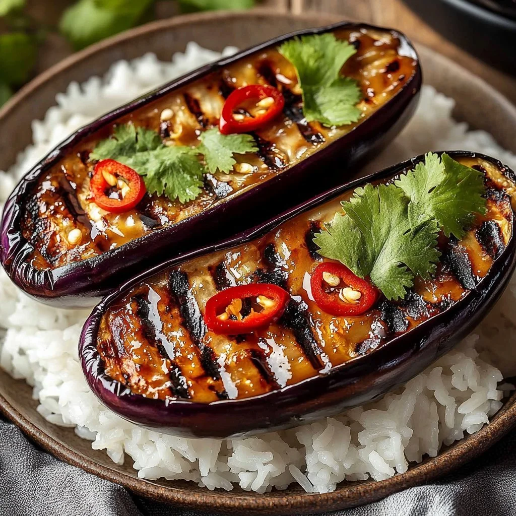 Delicious Easy Miso Eggplant Dengaku served on a plate