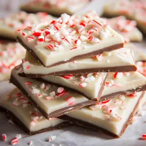Homemade easy peppermint bark dessert with chocolate and crushed peppermint