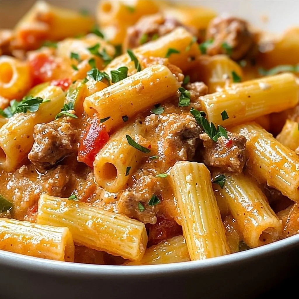 Plate of Fiesta Pasta with Rotel showcasing vibrant ingredients and spices
