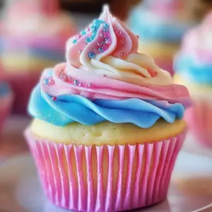 Fluffy cloud cupcake treats topped with light frosting and edible decorations.