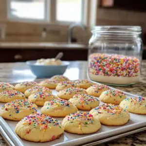 Fluffy soft sugar cookies on a plate, fresh out of the oven