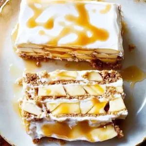 Gingersnap Apple Icebox Delight dessert with layers of apples and gingersnap cookies