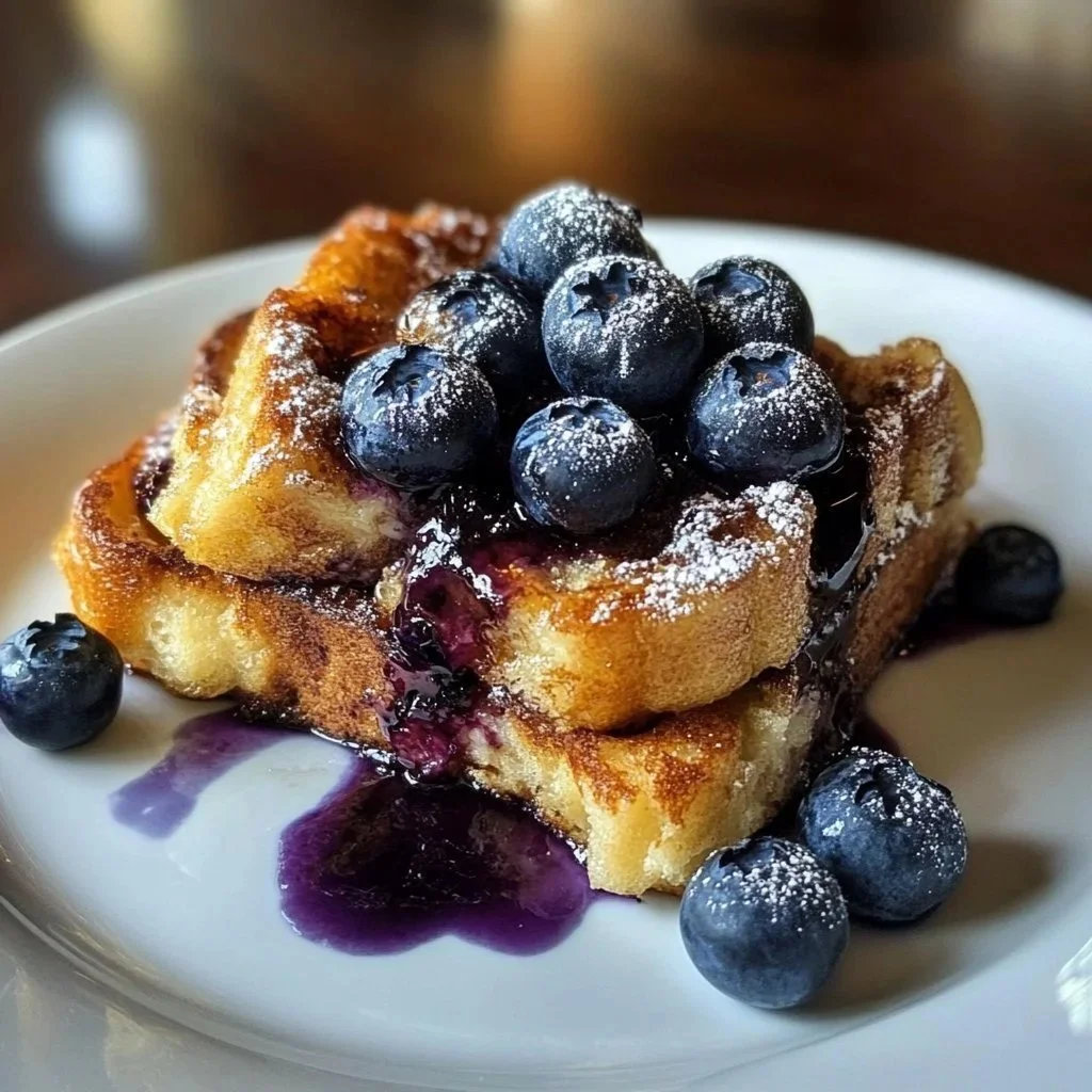 Golden Blueberry French Toast Bake with fresh blueberries and golden crust