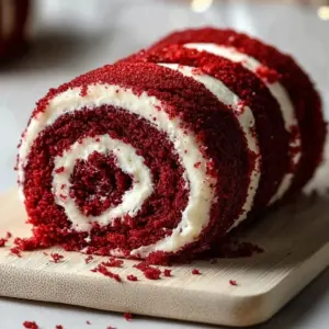 Gorgeous cream cheese red velvet roll dessert on a white plate
