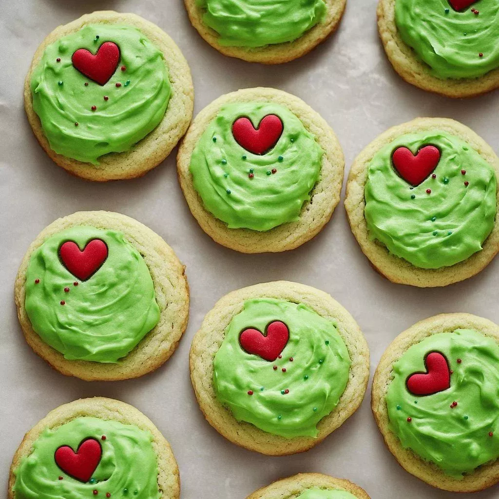 Festive Grinchy Cookies decorated for the holiday season