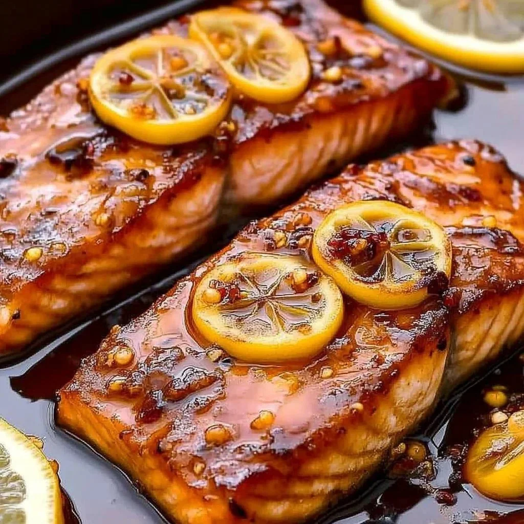 Honeyed garlic salmon glaze served on a plate with garnishes