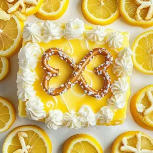 Lemon Zesty Pretzel Dessert topped with whipped cream and lemon zest