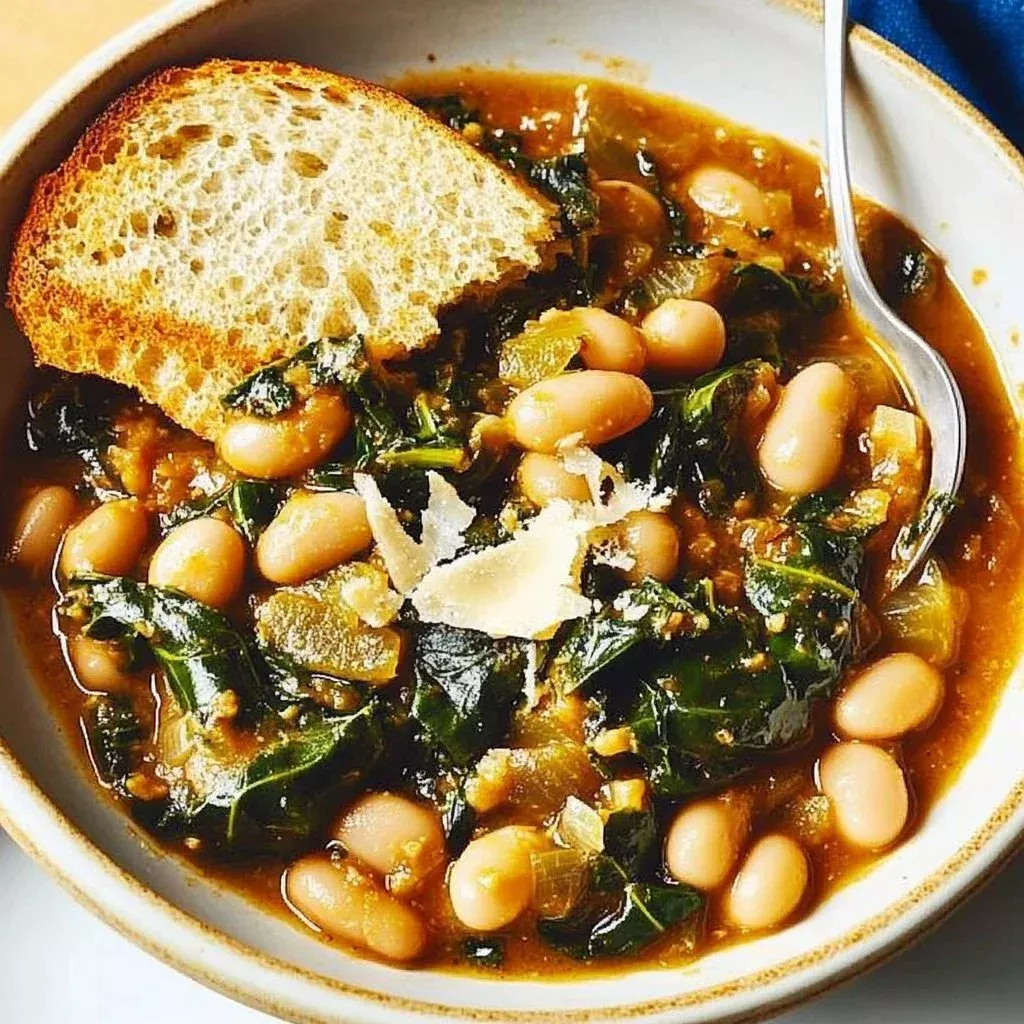 Mediterranean white beans with greens served in a bowl