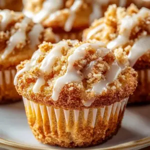 Freshly baked moist coffee cake muffins on a cooling rack