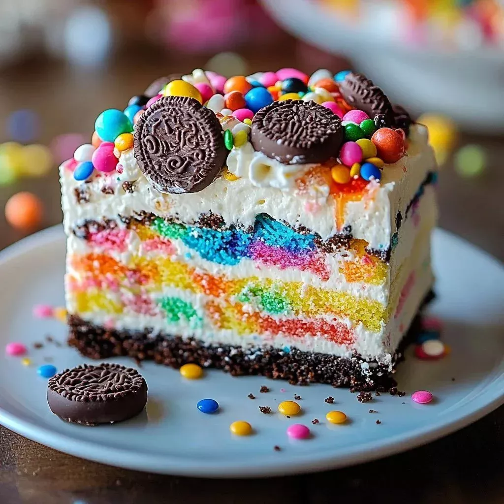 Delicious no-bake Oreo Funfetti Icebox dessert served in a dish