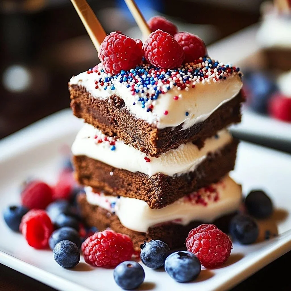 Patriotic mini ice cream sandwiches with red, white, and blue layers