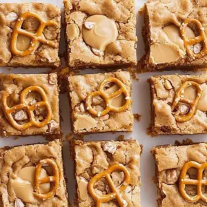 Peanut Butter Pretzel Butterscotch Blondies fresh out of the oven