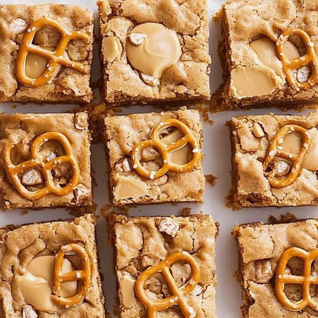 Peanut Butter Pretzel Butterscotch Blondies fresh out of the oven