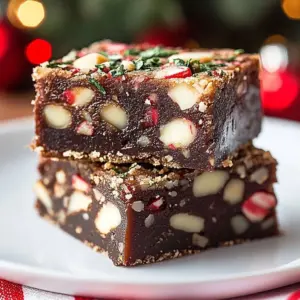 Peppermint Chocolate Macadamia Cookie Bars on a plate