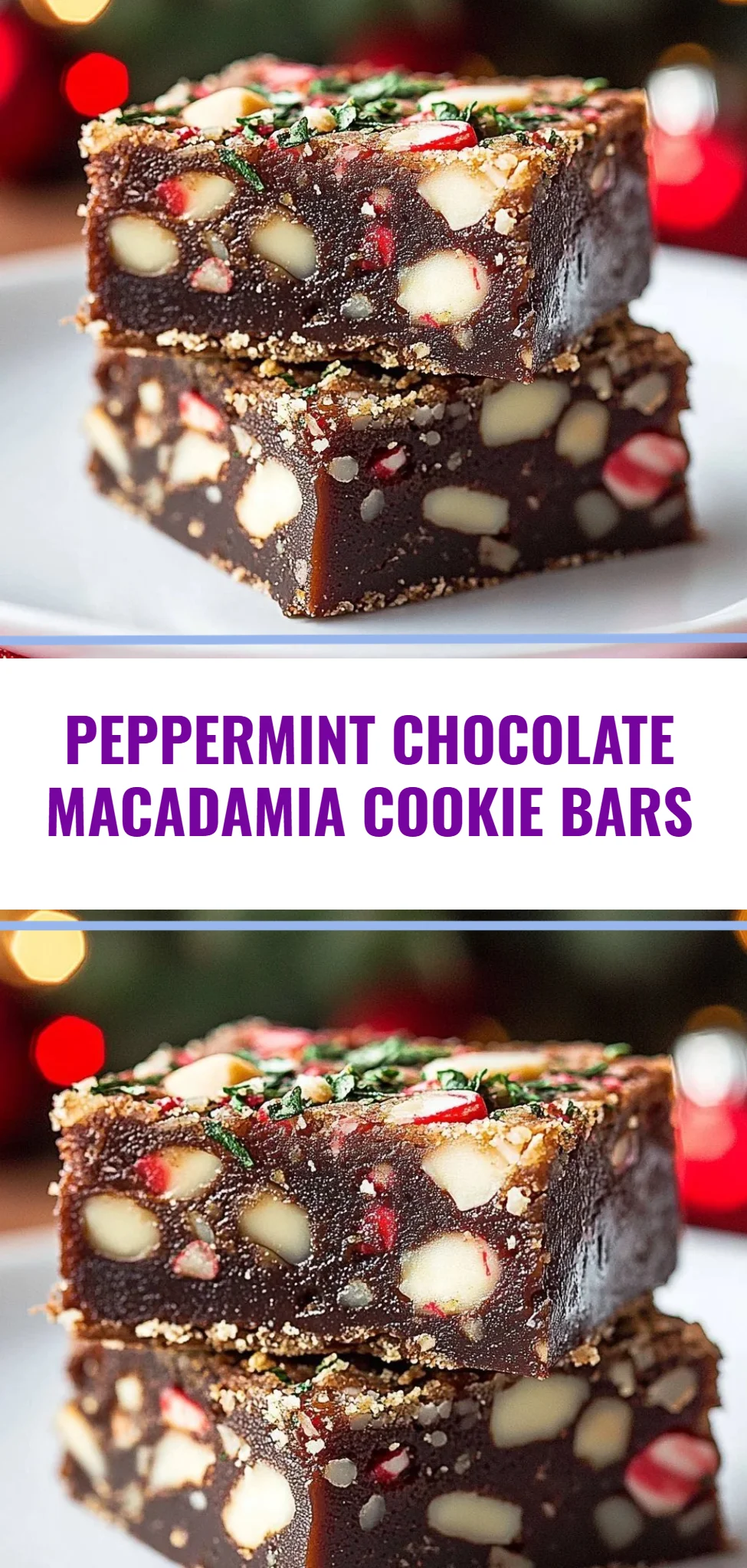 Peppermint Chocolate Macadamia Cookie Bars