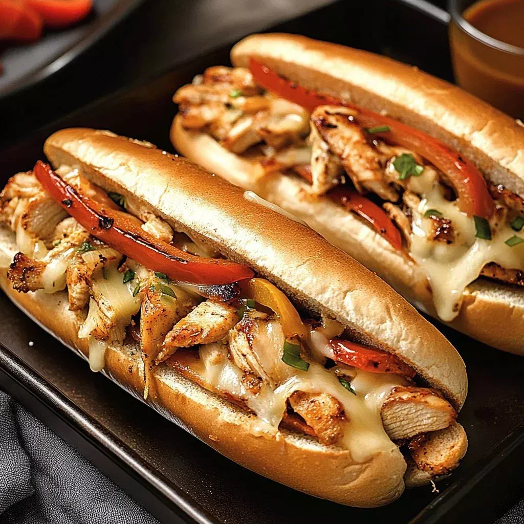 Delicious Philly Chicken Cheesesteak with melt-in-your-mouth cheese and fresh toppings.
