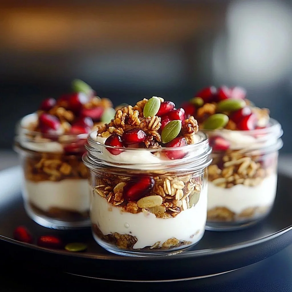 Delicious Pomegranate Parfait with layers of yogurt and pomegranate seeds