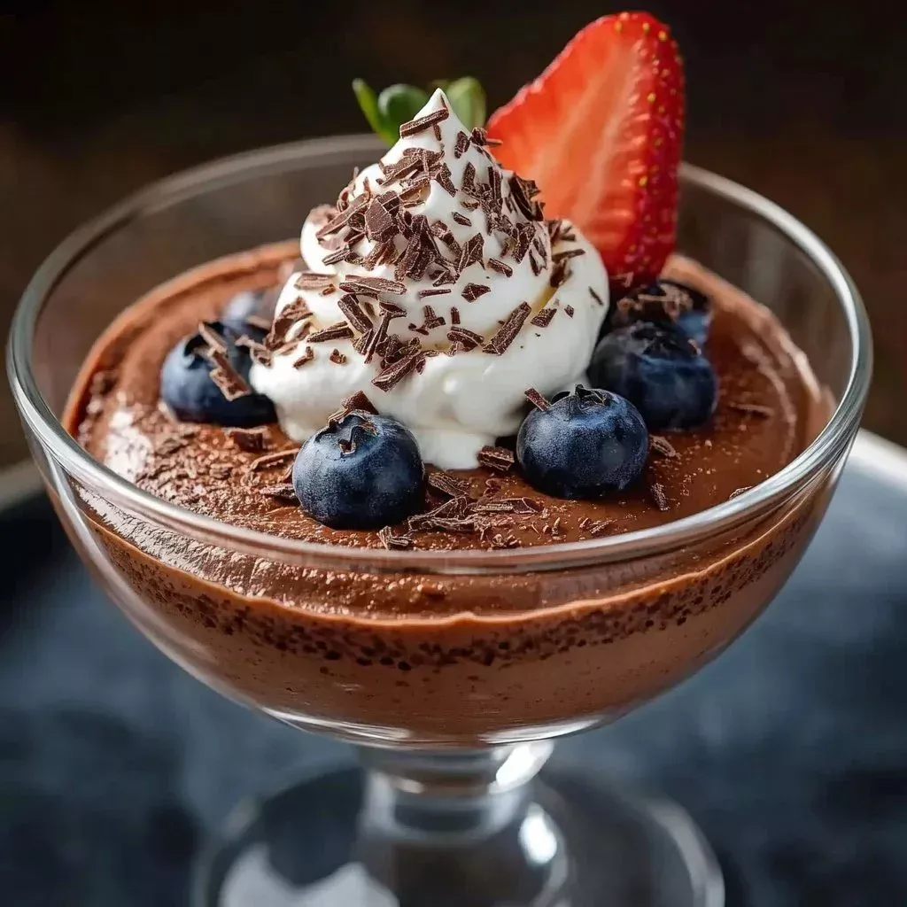 Bowl of protein-rich chocolate chia pudding topped with fresh berries