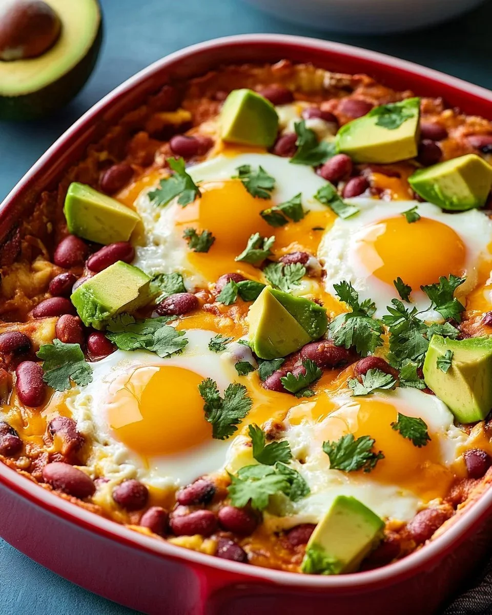 Delicious Ranch Egg Casserole served in a baking dish.