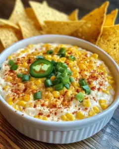 Savory corn dip with chili served in a bowl, garnished with fresh herbs.
