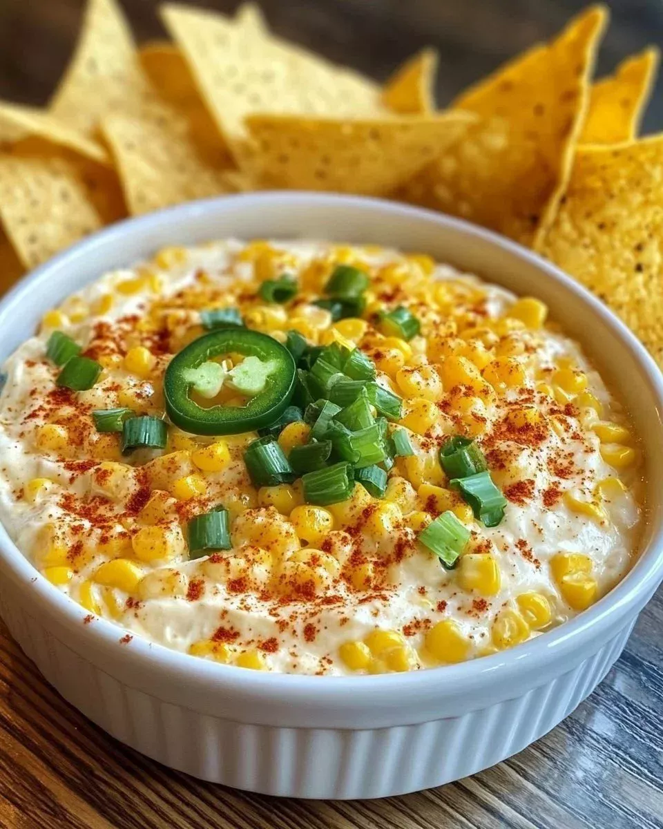 Savory corn dip with chili served in a bowl, garnished with fresh herbs.