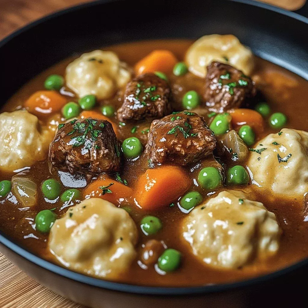 Savory ground beef and dumplings served with herbs and spices