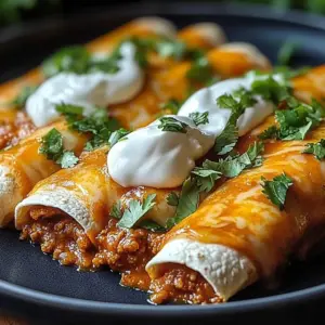 Delicious simple ground beef enchiladas topped with cheese and sauce