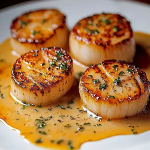 Plate of spicy Cajun cream scallops garnished with herbs